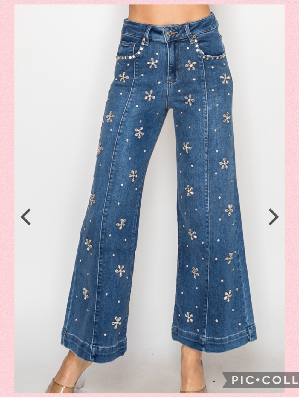 💖Nina Rossi Embellished Wide-Leg Jeans💖